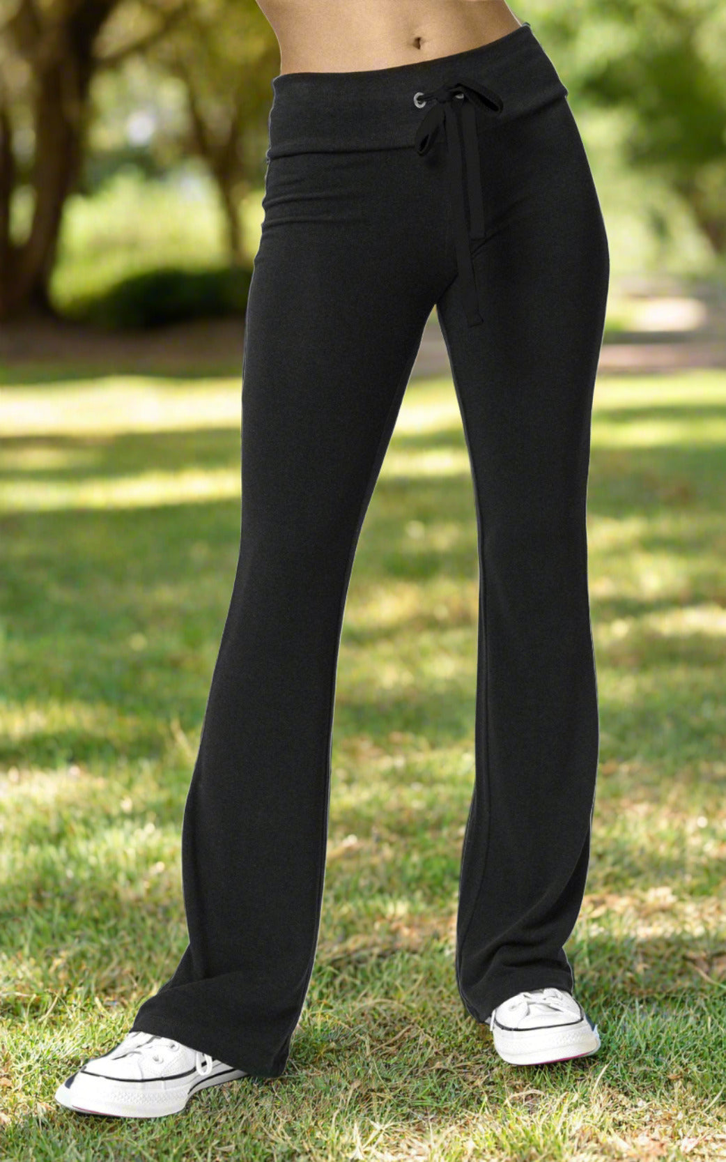 Women's Black Flare Sweatpant-slim fit-high waist-black drawstring waist