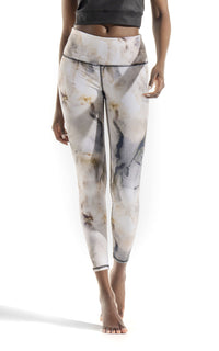 Women's High Rise full length legging with marble print in neutral earth tones. Inseam 26" with High band waist and matching cropped sport tank