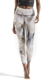Women's High Rise full length legging with marble print in neutral earth tones. Inseam 26" with High band waist and matching cropped sport tank
