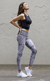 Women's full length high rise, high band legging with soft tonal grey skin print. Inseam is 26" Model is wearing Size small