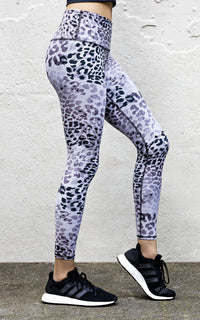Women's full length high rise, high band legging with soft tonal grey skin print. Inseam is 26" Model is wearing Size small