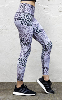 Women's full length high rise, high band legging with soft tonal grey skin print. Inseam is 26" Model is wearing Size small