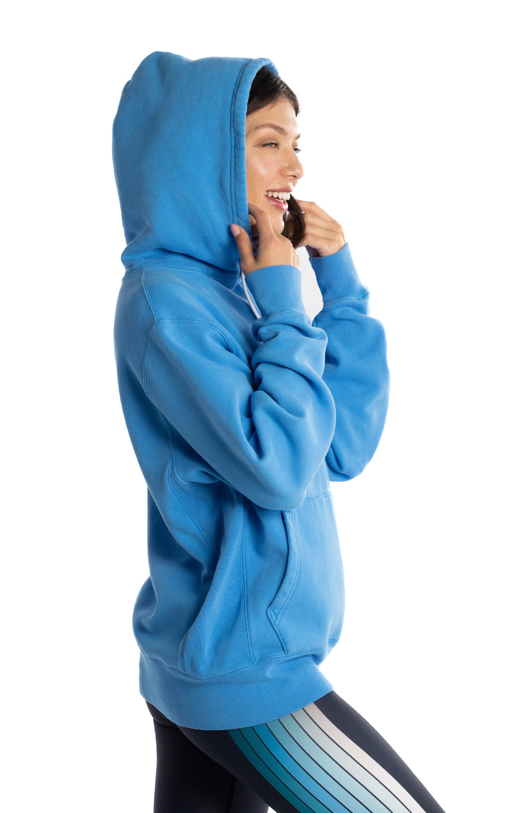 CENTRAL PARK WEST PULLOVER FLEECE HOODIE IN TURQUOISE BLUE
