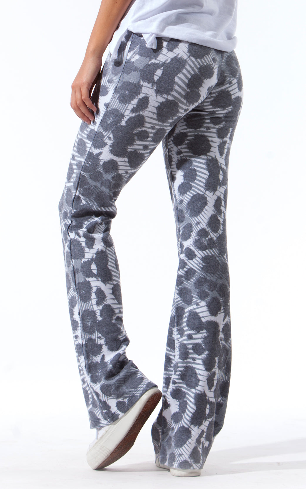 Women's Printed Grey Leopard Skin Flare Sweatpant-natural drawstring-high waisted