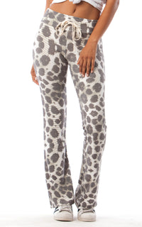 Women's Printed Olive Leopard Skin Flare Sweatpant-natural drawstring-high waisted