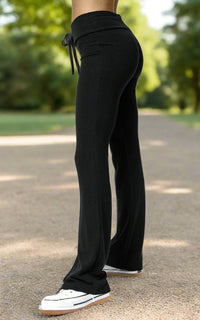 Women's Black Flare Sweatpant-slim fit-high waist-black drawstring waist
