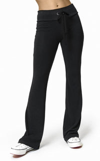 Women's Black Flare Sweatpant-slim fit-high waist-black drawstring waist