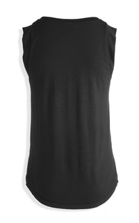 Women's Black Tank with Cap sleeve-slits at bottom-long fit