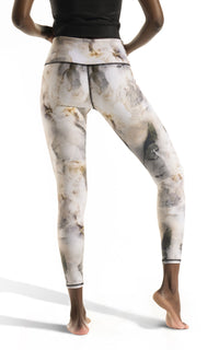 Women's High Rise full length legging with marble print in neutral earth tones. Inseam 26" with High band waist and matching cropped sport tank