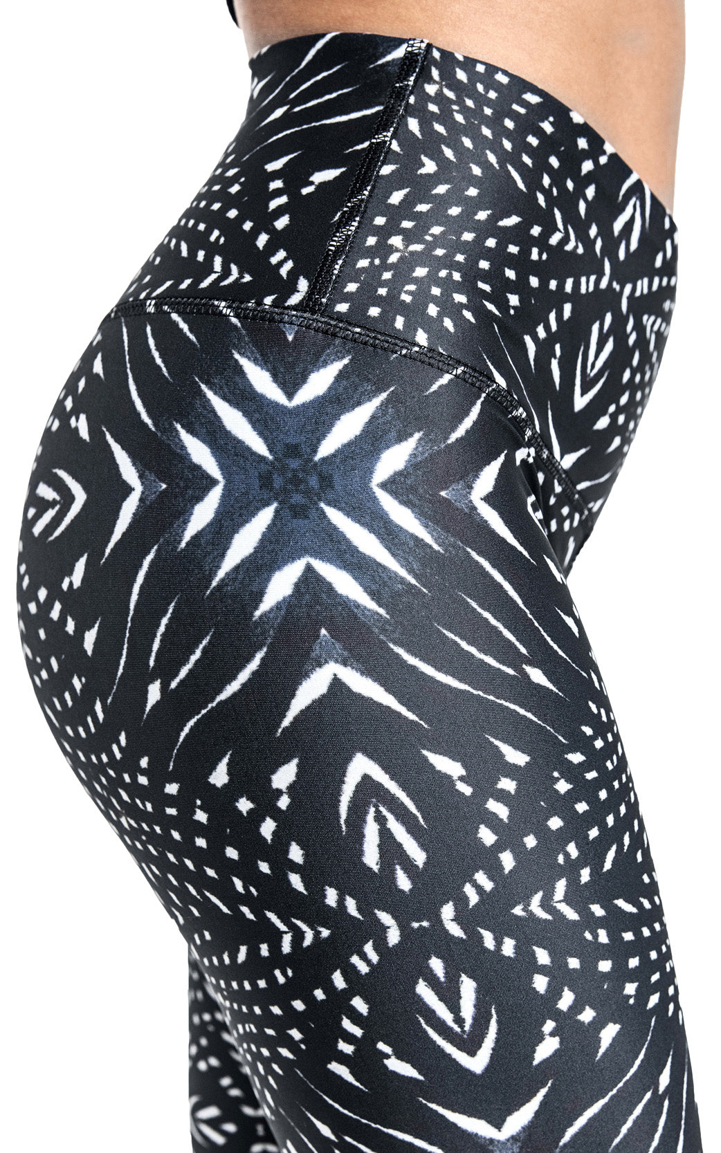 Women's High rise legging in digital black and white abstract aztec zebra skin print. Pocket free made from soft fabric 4 way stretch and 26" inseam